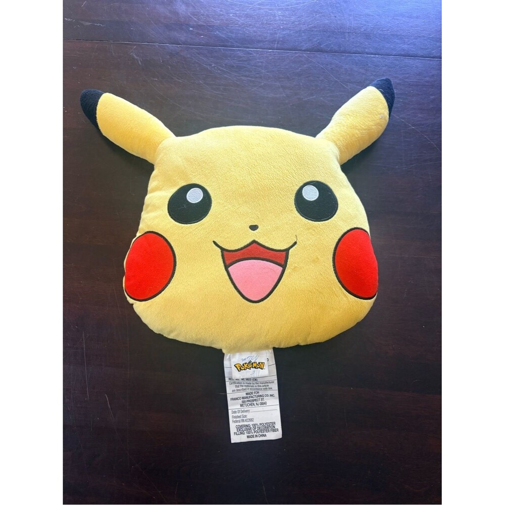 Licensed Pikachu Yellow Plush Face Pillow Stuffed